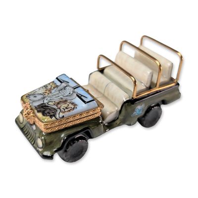 Sale Photo Thumbnail #335: Limoges Hand Painted Porcelain Safari Vehicle Trinket Box