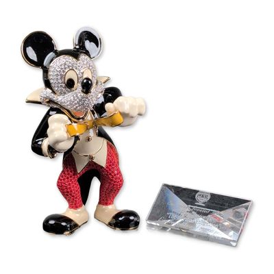 Sale Photo Thumbnail #37: 2pc Arribas Brothers Swarovski Jeweled Mickey Mouse Figurine and Title Plaque