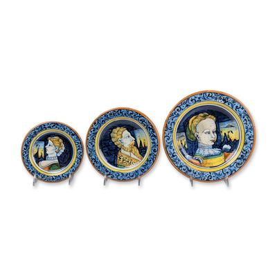 Sale Photo Thumbnail #288: 3pc Deruta Italian Majolica Portrait Wall Plates