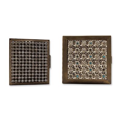 Sale Photo Thumbnail #384: 2pc Volupte and Rhinestone Brass Powder Compacts