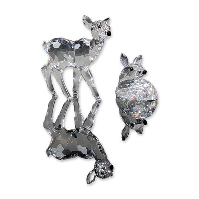 Sale Photo Thumbnail #250: 2pc Swarovski Silver Crystal Figurines, Fawn and Roe Deer Fawn