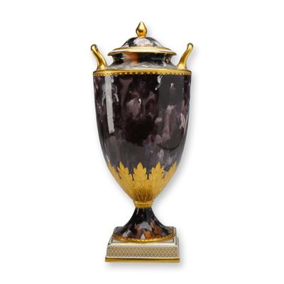 Sale Photo Thumbnail #337: Wedgwood Gilded Marbled Bone China Lidded Urn