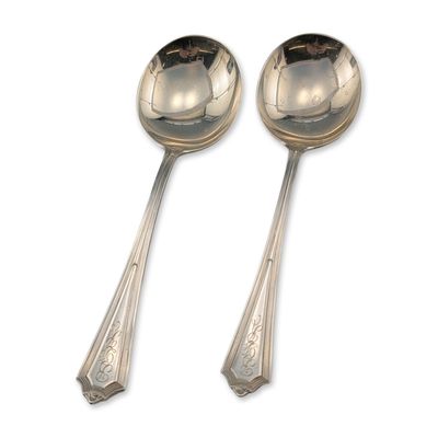 Sale Photo Thumbnail #481: 2pc Gorham Plymouth Pattern Sterling Silver Bouillon Spoons