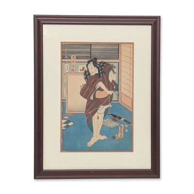 Sale Photo Thumbnail #366: Utagawa Kunisada (Japanese 1786-1865) Woodblock Print, Horse Handler Sansaku