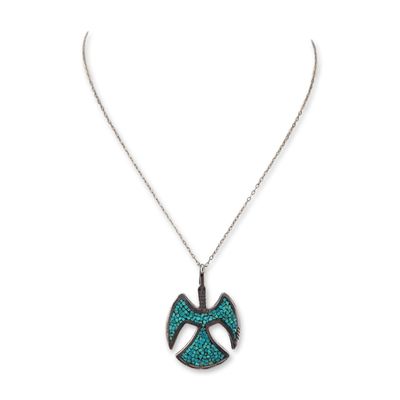 Sale Photo Thumbnail #201: Sterling Silver Turquoise Thunderbird Pendant Necklace