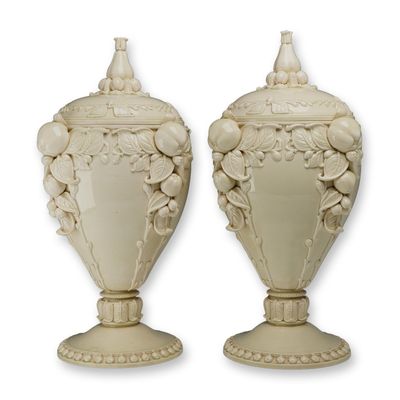 Sale Photo Thumbnail #116: Pair of Wedgwood Etruria by Paul Follot Creamware Lidded Vase, Pomona