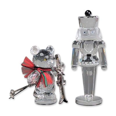 Sale Photo Thumbnail #64: 2pc Swarovski Silver Crystal Holiday Figurines, Nutcracker and Kris Bear with Skis