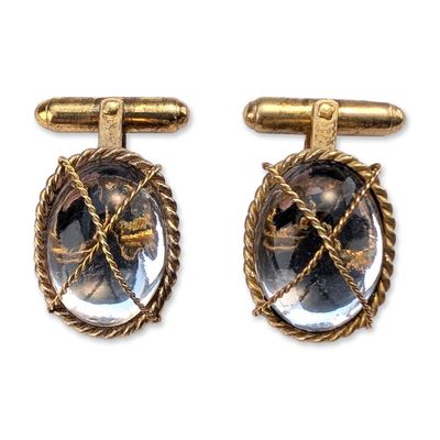 Sale Photo Thumbnail #207: Pair of Gold-Plated Clear Cabochon Cufflinks