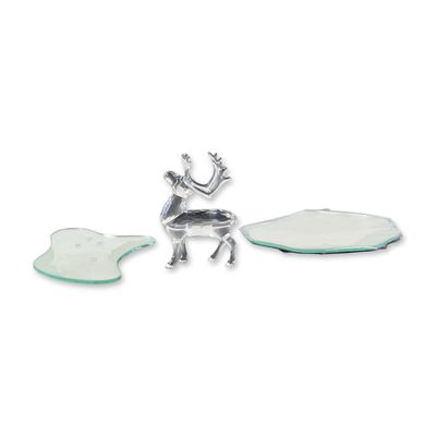 Sale Photo Thumbnail #75: 3pc Swarovski Silver Crystal Reindeer Figurine with Ice Floe Display Bases
