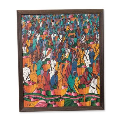 Sale Photo Thumbnail #542: Willim Ditovil (Haitian 20th-21st century) Gouache on Canvas, Market Scene, Signed