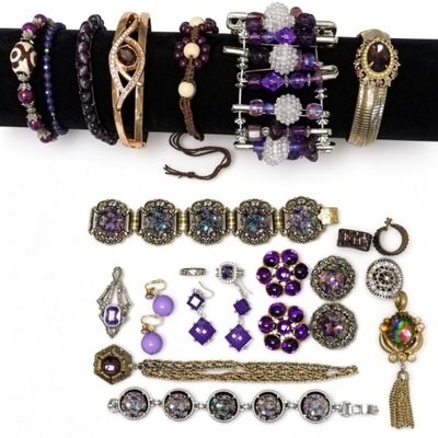 Sale Photo Thumbnail #270: Vintage Purple & Amethyst Tone Estate Jewelry Lot