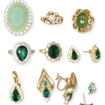 Sale Photo Thumbnail #278: Vintage Estate Emerald & Jade Tone Jewelry