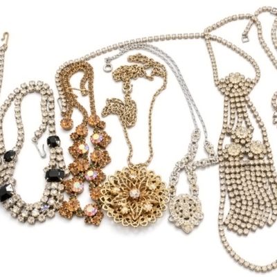Sale Photo Thumbnail #38: Vintage Glam Rhinestone Necklace Lot