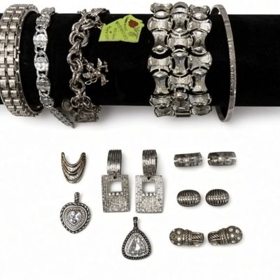 Sale Photo Thumbnail #325: Vintage Silver-Tone Costume Jewelry Lot