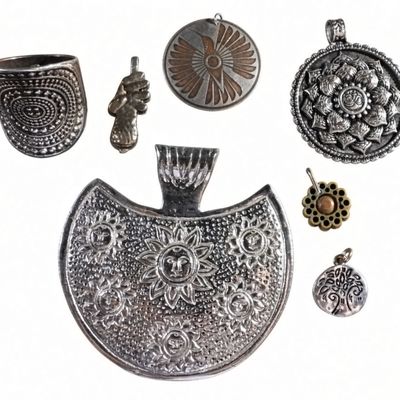 Sale Photo Thumbnail #301: Lot 7 Artisan Bohemian Pendants & Shield Ring