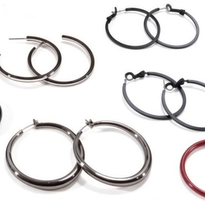 Sale Photo Thumbnail #140: Silver-Tone Hoop Earring Lot, 6 Pairs Mixed Styles