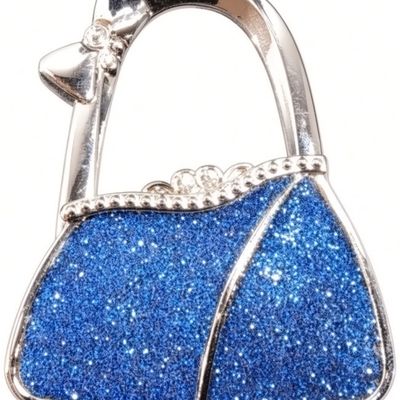 Sale Photo Thumbnail #175: Silver-Tone Rhinestone Handbag Charm, Blue Glitter
