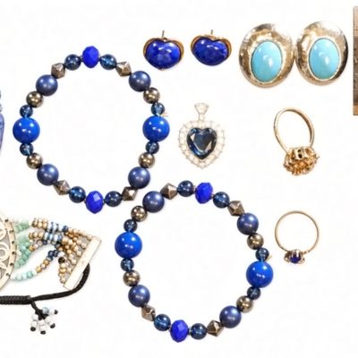 Sale Photo Thumbnail #237: 13pc Cobalt Blue & Turquoise Jewelry Lot
