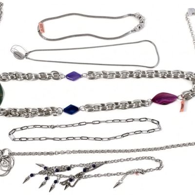 Sale Photo Thumbnail #205: (8) Large Silver-Tone Necklaces