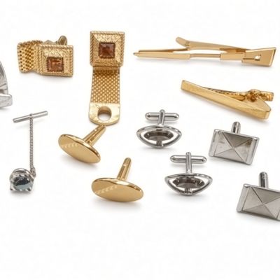 Sale Photo Thumbnail #170: Vintage Cufflinks & Tie Clips, 14 Pieces