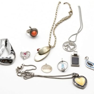 Sale Photo Thumbnail #188: (10) Silver-Tone Pendants (3) Necklaces