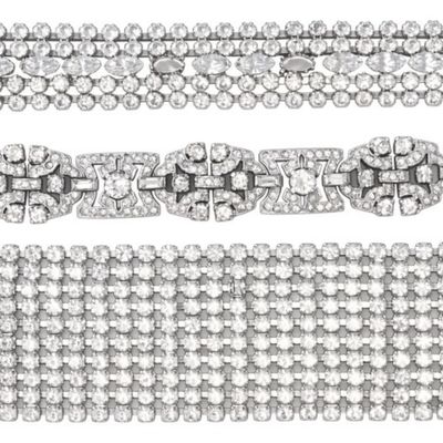 Sale Photo Thumbnail #250: Vintage Art Deco Silvertone Rhinestone Bracelets