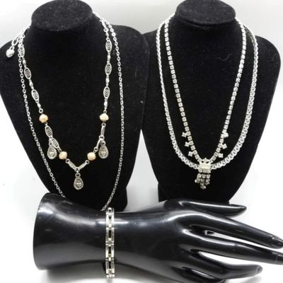 Sale Photo Thumbnail #155: (4) Silver-Tone Necklaces & (1) Bracelet