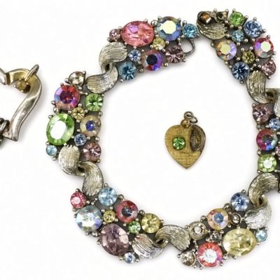 Sale Photo Thumbnail #321: Uranium Glass Bracelet With Two Heart Charms