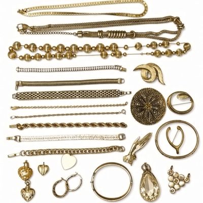 Sale Photo Thumbnail #330: Gold-Tone Costume Jewelry Lot: 24 Pieces