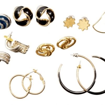 Sale Photo Thumbnail #118: Vintage Gold-Tone Silver-Tone Earring Lot, 10 Piec