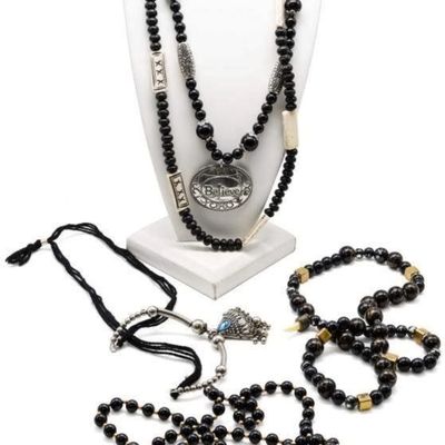 Sale Photo Thumbnail #142: (5) Black Beaded and Pendant Necklaces
