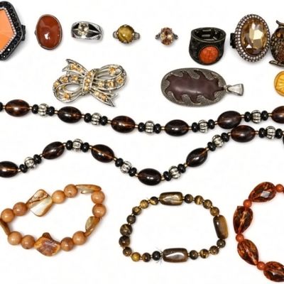 Sale Photo Thumbnail #280: Mixed Vintage Tortoiseshell & Amber Tone Jewelry
