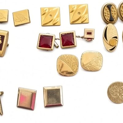 Sale Photo Thumbnail #156: Gold-Tone Rhinestone Cufflink Lot, 11 Pieces