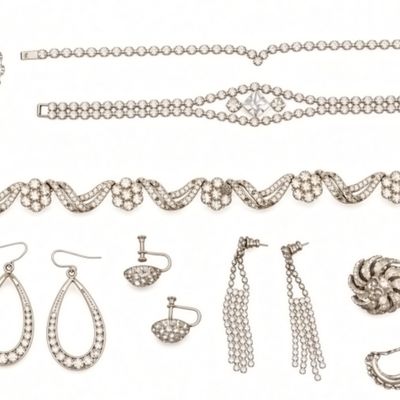 Sale Photo Thumbnail #253: Vintage Art Deco Rhinestone Bridal Jewelry Lot