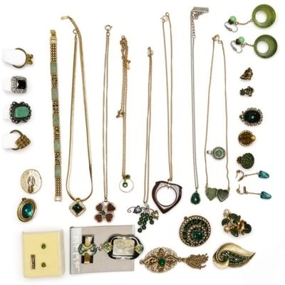 Sale Photo Thumbnail #336: Mixed Lot of Green & Brown Gold-Tone Jewelry