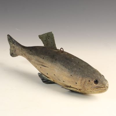 Sale Photo Thumbnail #38: Large Hand-Carved and Painted Wooden Trout Ice Fishing Decoy