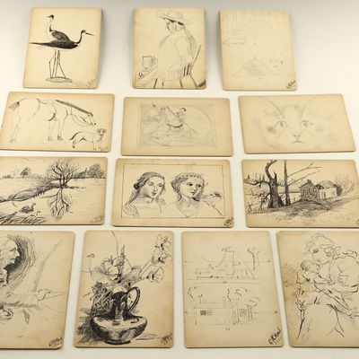 Sale Photo Thumbnail #209: O. P. Perl, Collection of Thirteen Ink and Graphite Drawings