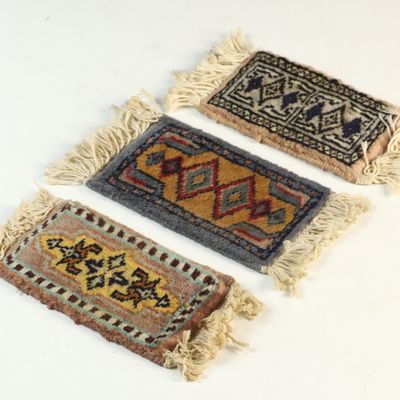 Sale Photo Thumbnail #201: A Trio of Miniature Persian Style Hand Knotted Wool Rugs
