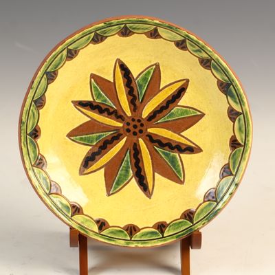Sale Photo Thumbnail #133: Breinigsville Pottery Denny Robertson Slip Decorated Redware Plate