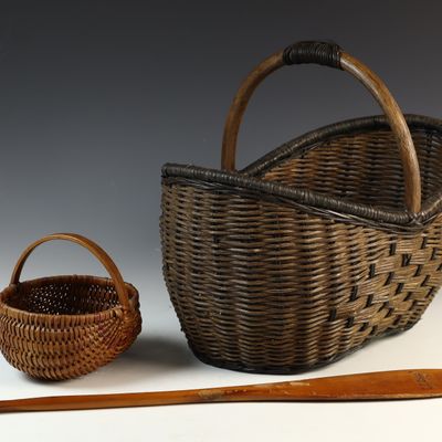 Sale Photo Thumbnail #197: A Trio of Woven Baskets and an L.L. Bean Wooden Paddle