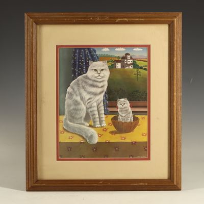 Sale Photo Thumbnail #233: Steve Klein, Vintage Folk Art Prints of Cats