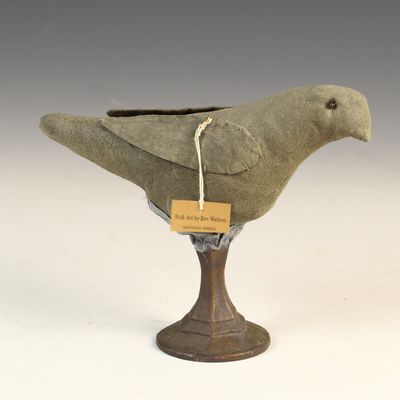 Sale Photo Thumbnail #140: Bev Walters Folk Art Fabric Bird Soft Sculpture on Cast Metal Base