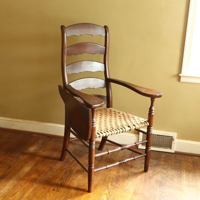Sale Photo Thumbnail #101: Colonial Revival Ladder-Back Writing Arm Chair with Drop-Leaf