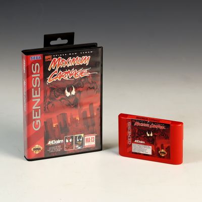 Sale Photo Thumbnail #180: Acclaim Spider-Man and Venom Maximum Carnage Sega Genesis Video Game CIB Red Cartridge
