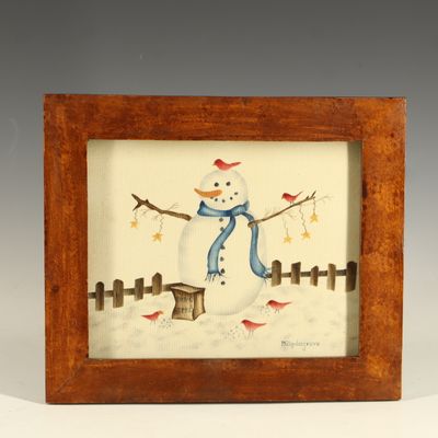 Sale Photo Thumbnail #224: Barbara Updegrove Signed Theorem Painting of a Snowman with Birds