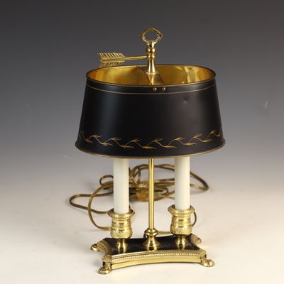 Sale Photo Thumbnail #120: Ingrid Froehlich Tole and Brass Two Light Bouillotte Lamp