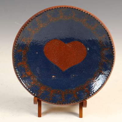 Sale Photo Thumbnail #134: C.W. Terry Signed Contemporary Redware Pottery Heart Plate 1985