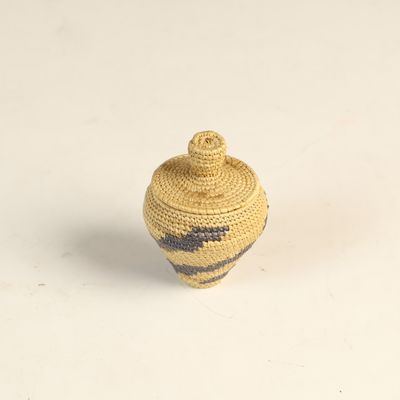 Sale Photo Thumbnail #34: Mary Okbey Hooper Bay Alaskan Native Coiled Rye Grass Lidded Basket