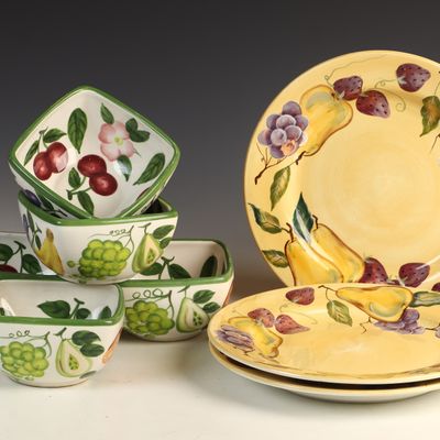 Sale Photo Thumbnail #27: A Set of Tabletops Unlimited and Zrike Hand Painted Ceramic Fruit Pattern Tableware