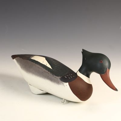 Sale Photo Thumbnail #36: Patrick Vincenti Hand-Carved and Painted Red-breasted Merganser Drake Duck Decoy, 1986